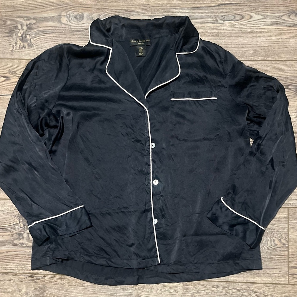 House of Harlow silk pajamas black with white trim medium - Picture 3 of 5